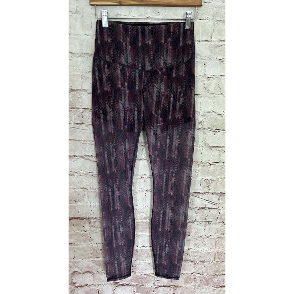 FABLETICS  Womens XS High Waist Mesh Powerform Leggings Sheer Plum Print NEW
